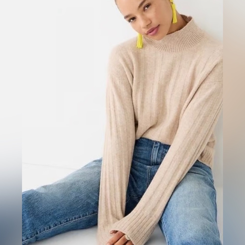 J.Crew tan Ribbed mockneck sweater in Supersoft merino wool alpaca medium